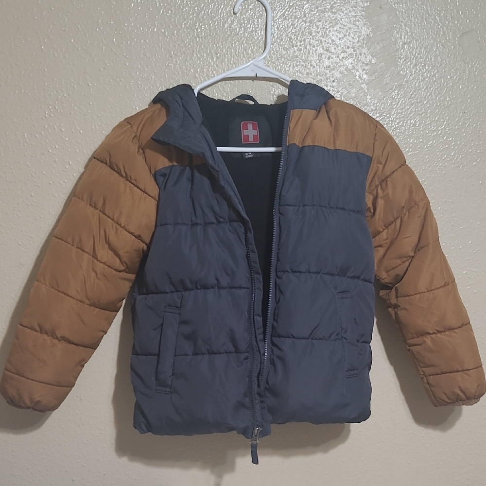 Kids Two-Tone Puffer Jacket - Navy & Brown